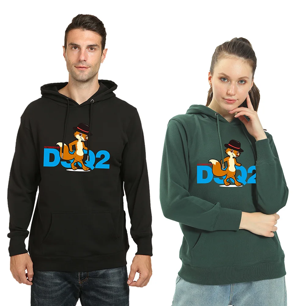 

New Dsquared2 Men's Ladies Couples D2 Squirrel Print Drawstring Long Sleeve Dsq2 Fashion Knit Crew Neck Hoodie S--XXXL DM2302