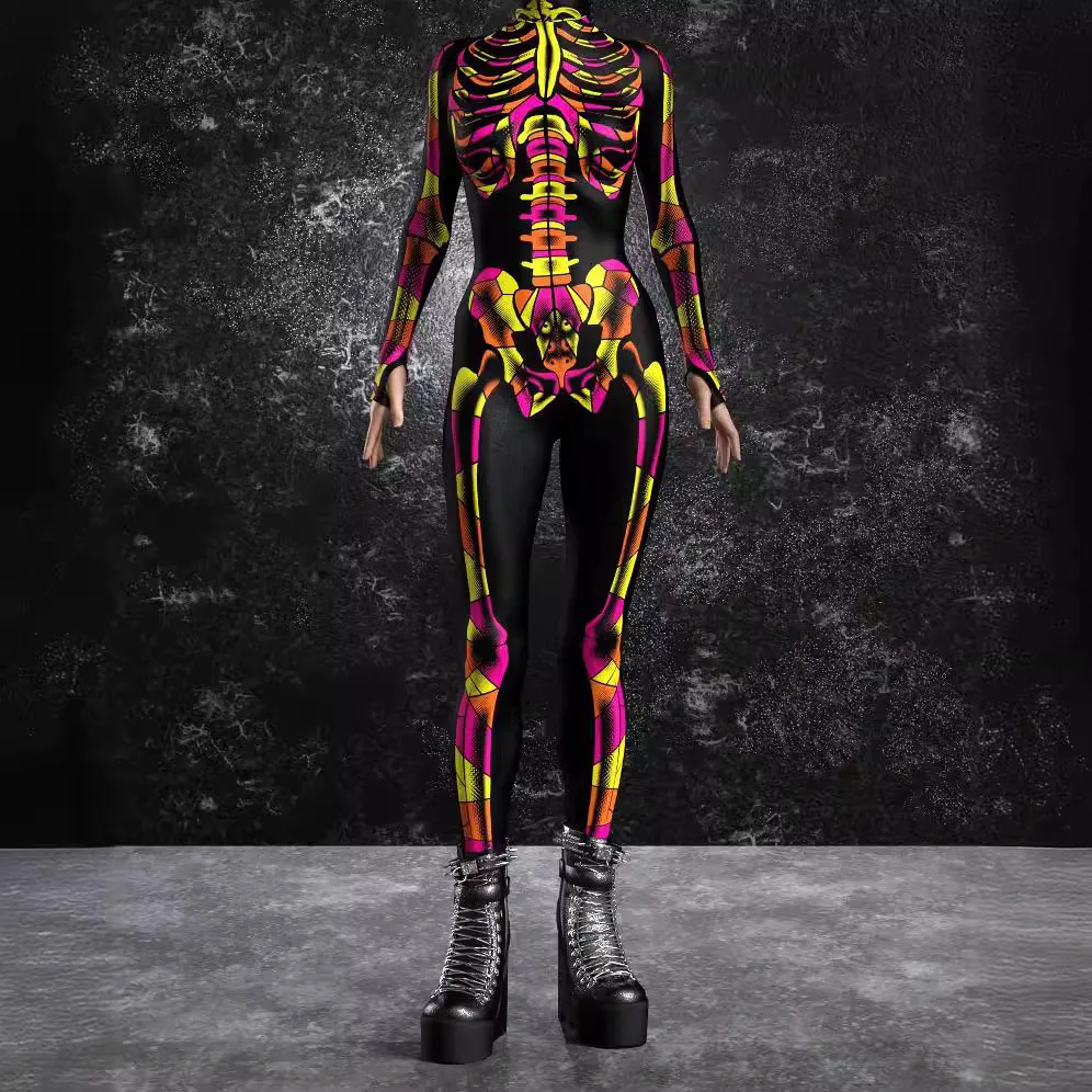 3D Цветочный Скелет Zentai боди комбинезон Забавный костюм для косплея на Хэллоуин