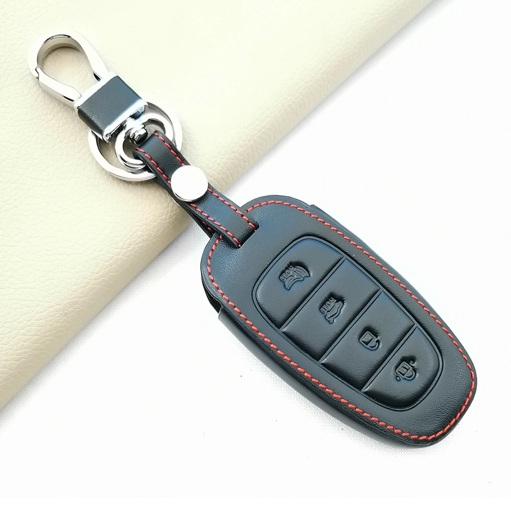 

Для Hyundai Tucson Solaris Sonata Hybrid Nexo NX4 Santafe DN8 2020 2021 Стильный 100% кожаный Смарт-брелок для автомобиля чехол для ключей