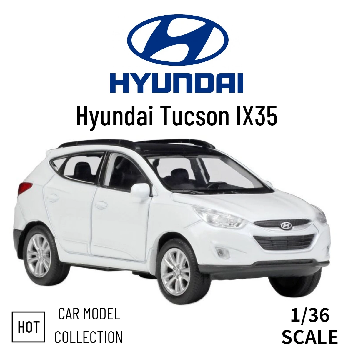 Welly-réplica de modelo de coche a escala 1:36, Hyundai Tucson IX35, adorno de juguete coleccionable a presión, recuerdo para niño y amigo