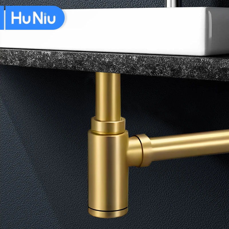 Фото Комплект круглых мусорных труб HuNiu с P-образным кончиком, нержавеющая сталь 304, сифон с регулируемой высотой, сантехническая трубка, бутылка для раковины, сантехническая ловушка №4