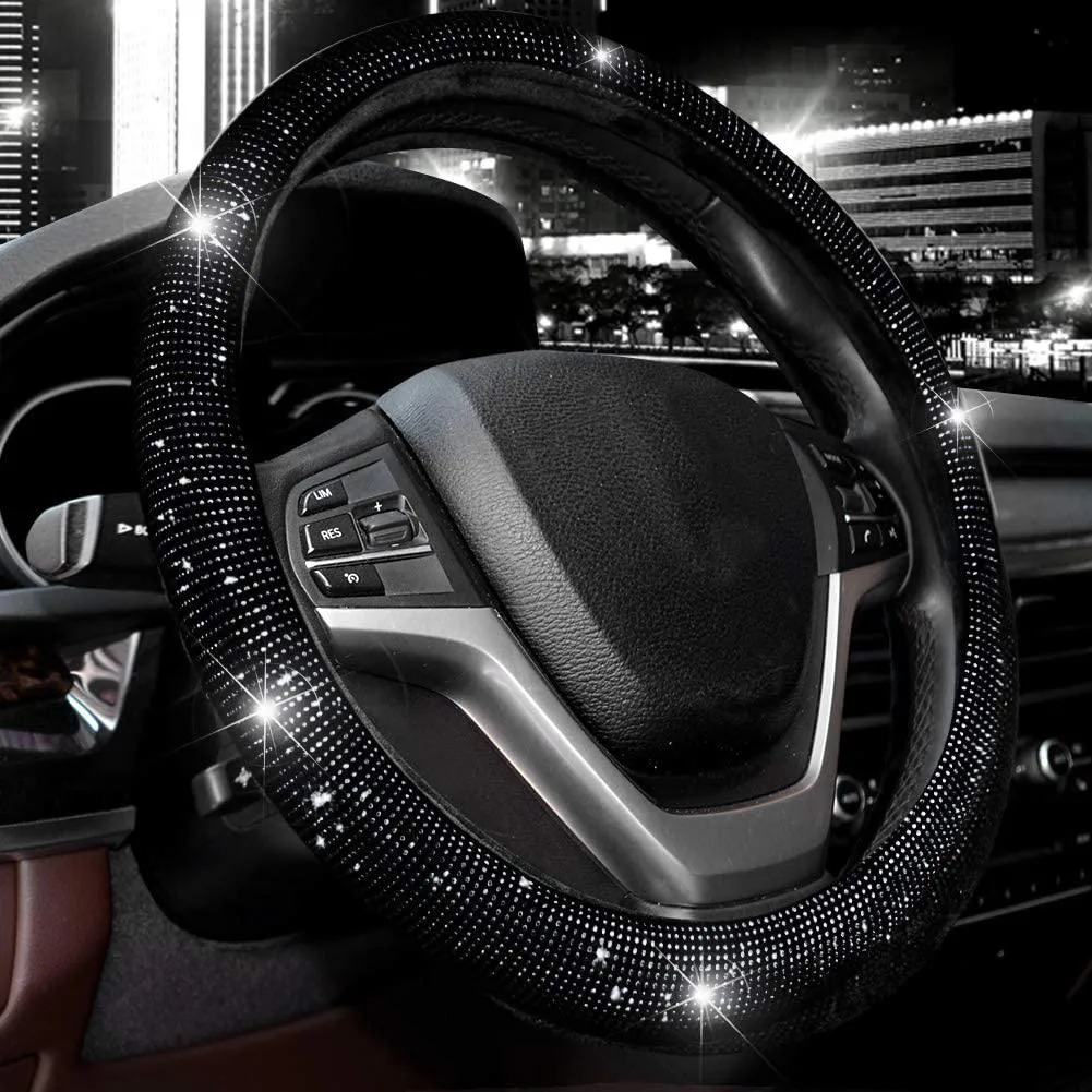 

Car Steering Wheel Cover Bling Luxury Rhinestones 38CM Black Universal Decorations Crystal Covered Steering-Wheel For Women Girl