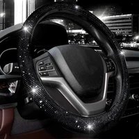car steering wheel cover bling luxury rhinestones 38cm black universal decorations crystal covered steering wheel for women girl