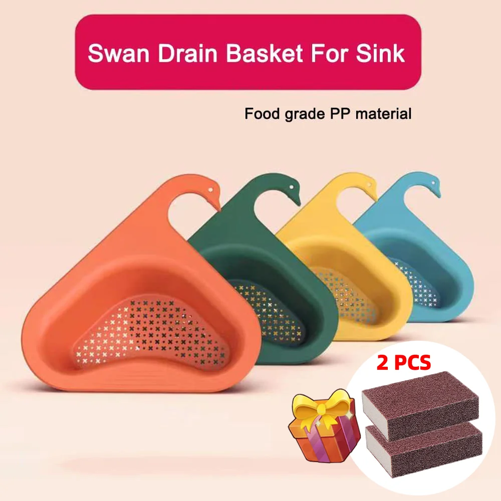 

Swan Sink Strainer Kitchen Sink Drain Basket Swan Drain Rack with Sponge Hanging Filter Punch-Free Drain Basket for Kitchen