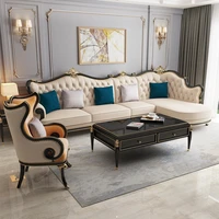 american light luxury leather sofa combination living room luxury european solid wood corner furniture neoclassical ebony sofa