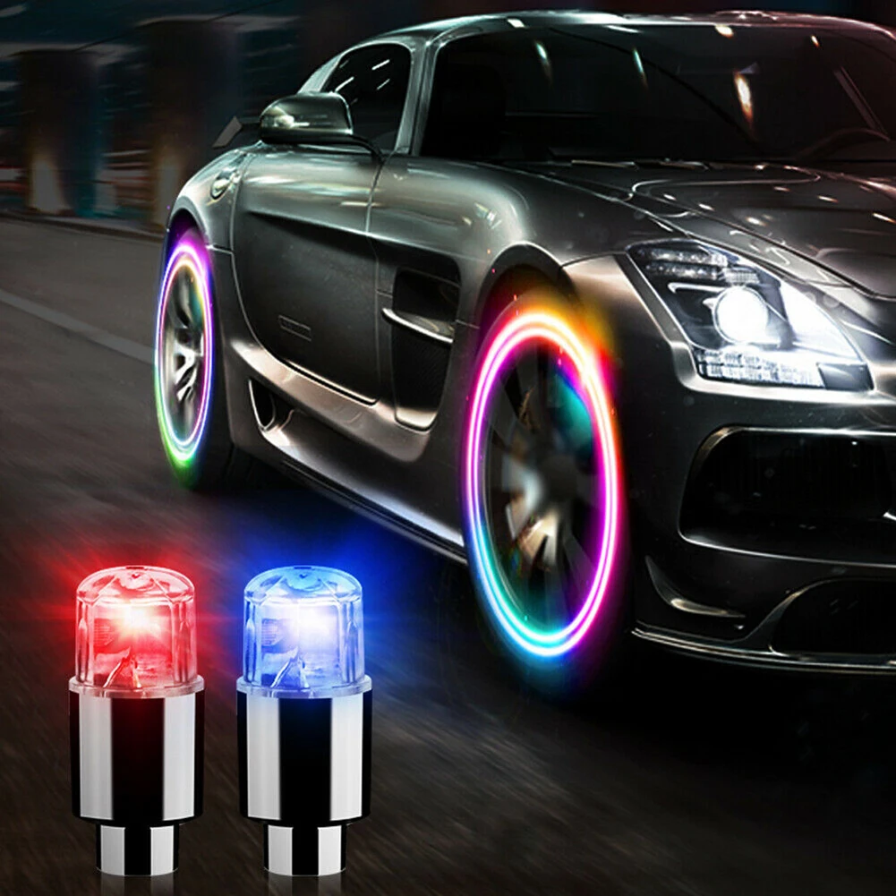 

1pair Wheel Lights Car Wheel Tire Tyre Air Valve Stem LED Light Covers High Visibility Durable Anti-Rust Auto Accessories