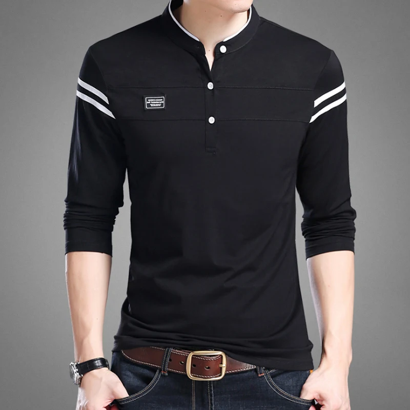 

Мужская футболка с длинным рукавом, с воротником-стойкой