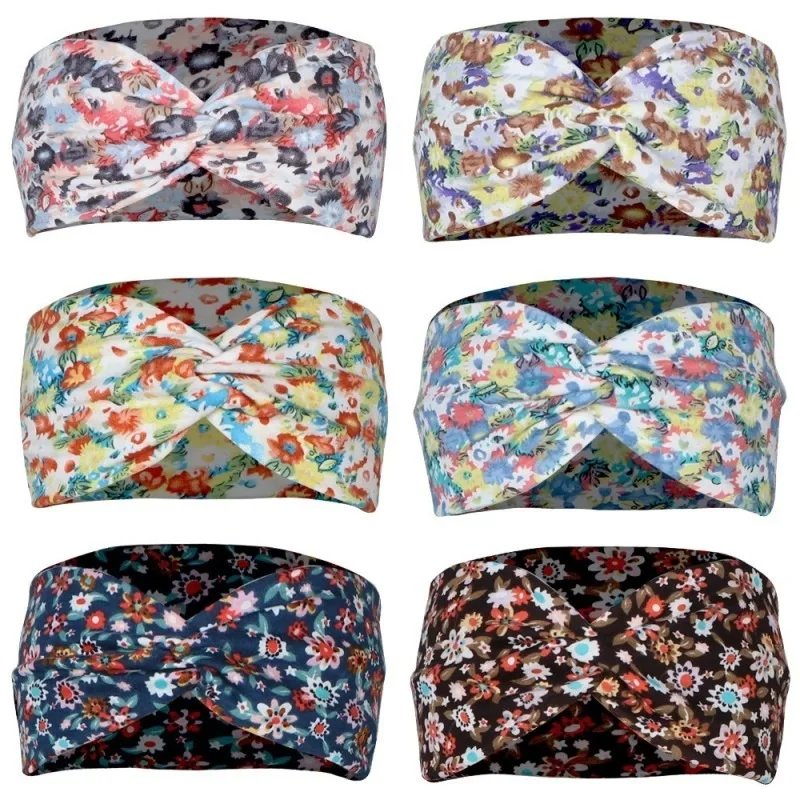 

Floral Knit Sports Headband Ladies Sweat Yoga Printed Knotted Cross Headband