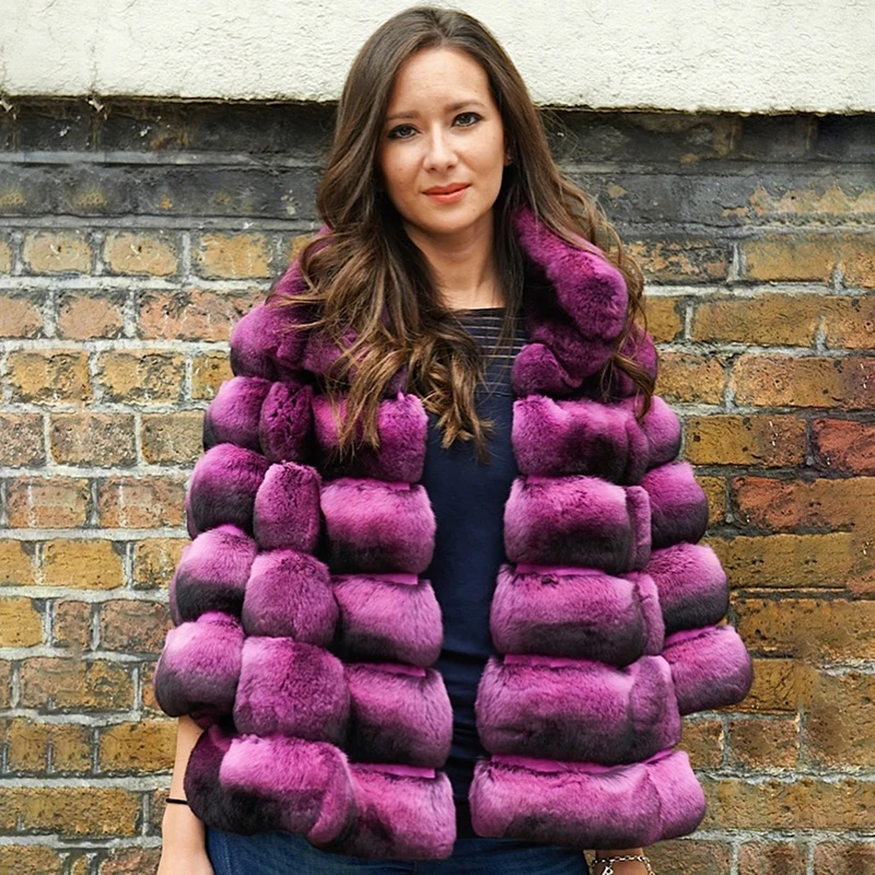 Natural Rex Rabbit Fur Coat Women Casual Stand Neck Trumpet Sleeve Outertwear Winter Luxury Genuine Rex Rabbit Fur Jacket Lady