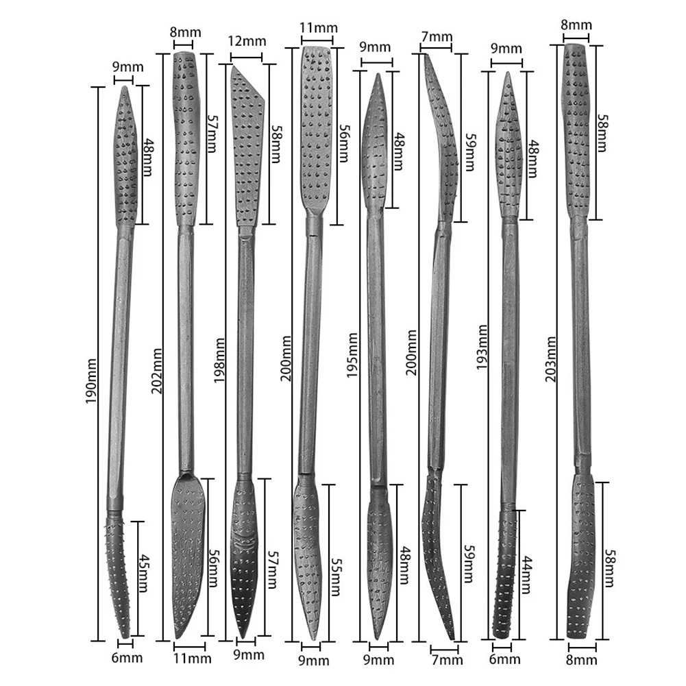 

8pcs Wood Working Rasp Riffler File Set 190mm Length Double Ended Coarse For Wood Carving Curved Tools Kit
