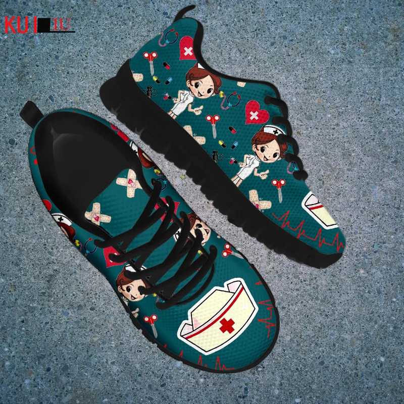 

KUILIU 2021 Autumn Women's Black Nurse Shoes Lace Up Nursing Medical Mesh Sneaker Casual Flats Shoes Free Shipping Dropshipping