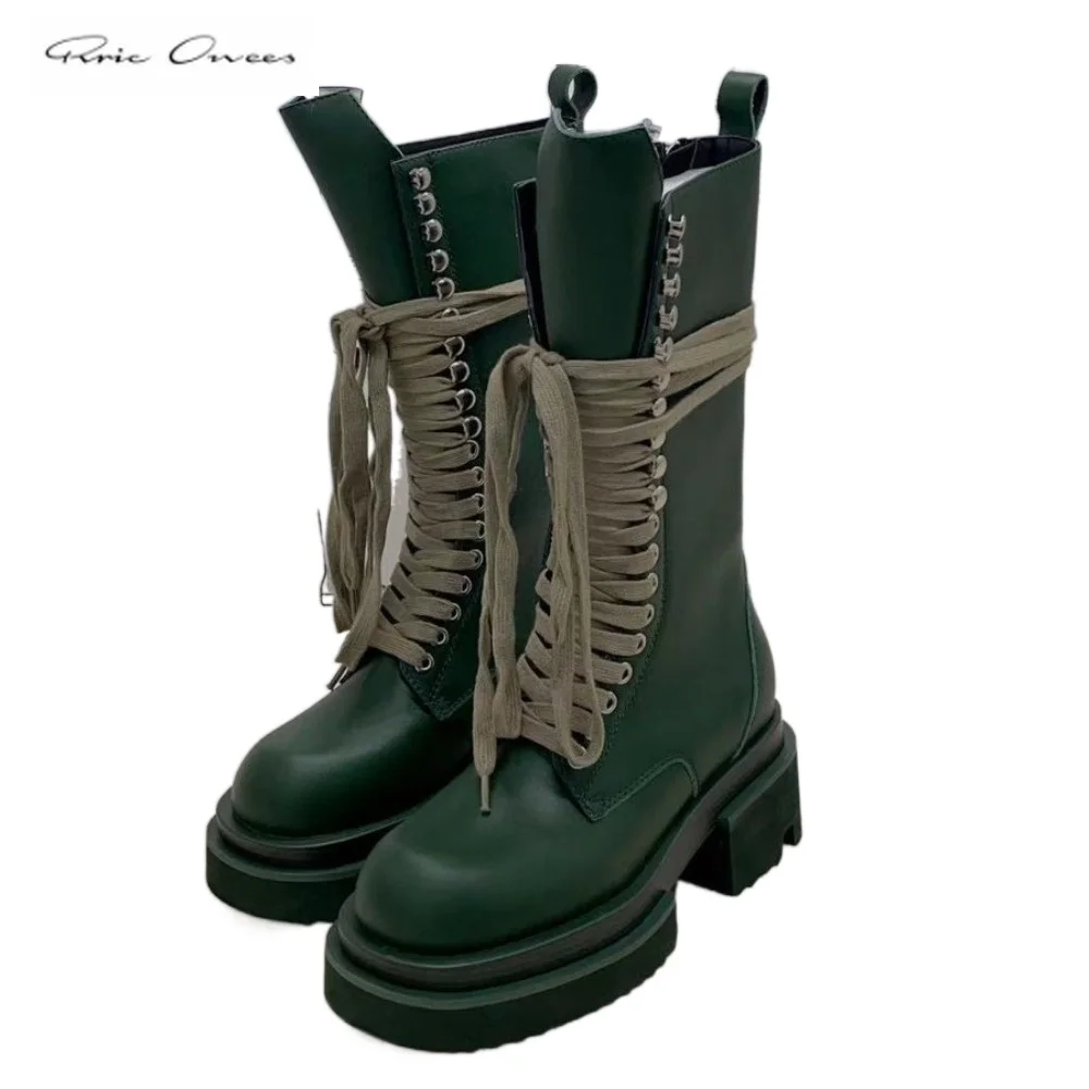 

Женские сапоги из воловьей кожи на толстой подошве, шикарные женские сапоги из воловьей кожи на шнуровке, высокие рыцарские сапоги от Ro RO Owees