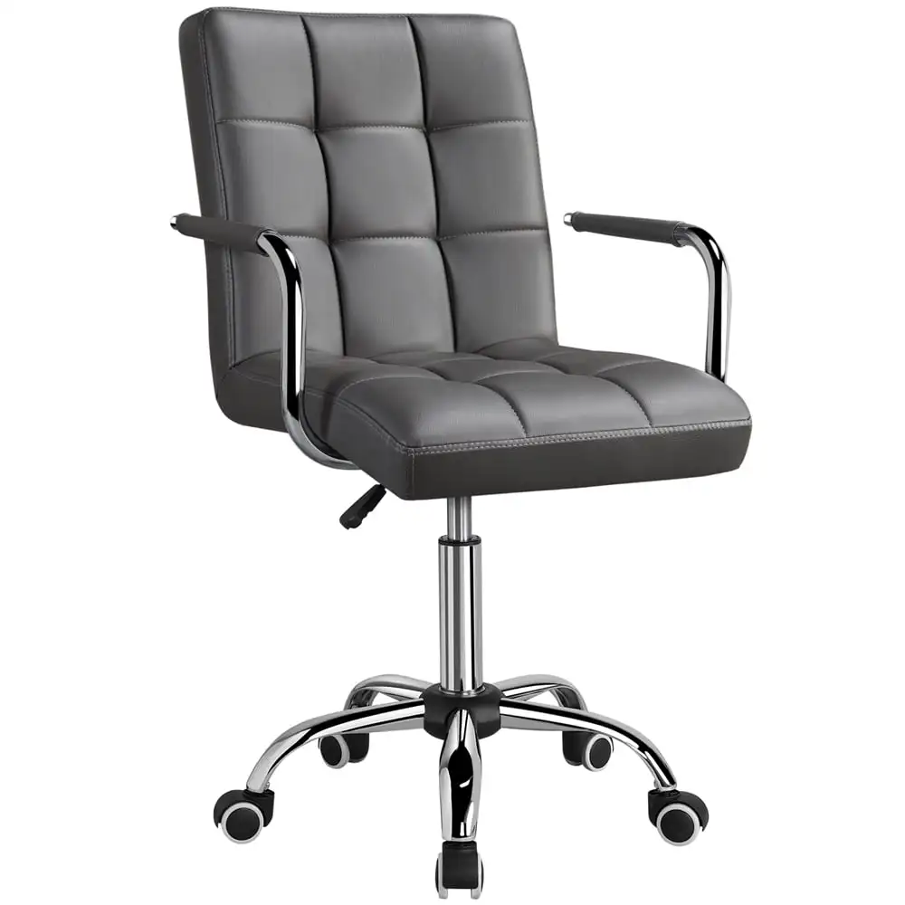 

SMILE MART Modern Adjustable Faux Leather Swivel Office Chair with Wheels, Gray