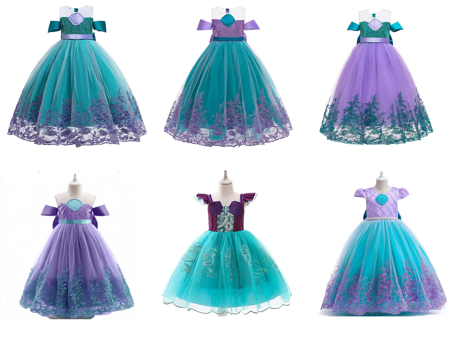 

Girl Princess Dress Mermaid Sequin Shell Gauze Dress Embroidery Elegant Ball Gown Halloween Xmas Party Wedding Cosplay Dress