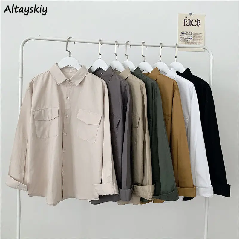 

Basic Jackets Women Ins Fashion All-match 3XL Loose Safari Style Pockets Couples Unisex Simple Outerwear Spring Leisure Coats