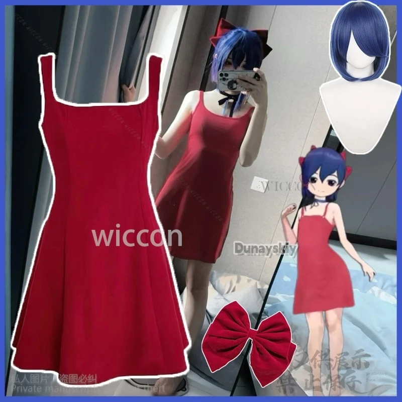 Аниме Мита игра MiSide косплей LittleChildhood костюм красное платье Лолита парики с бантом