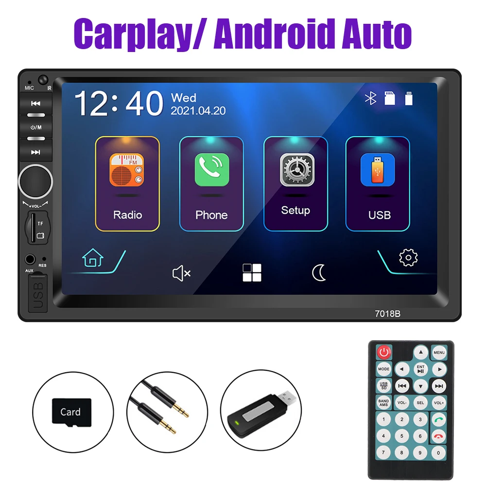 

7 Inch Carplay 7010B/7012B/7018B Touch Screen Hands-free FM Receiver TF USB 2 Din Car Radio Multimedia Player Bluetooth
