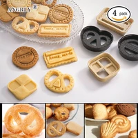4pcsset circle square rectangle heart shaped design sugar danish cookies molds craft plunger biscuits cake cutter tools
