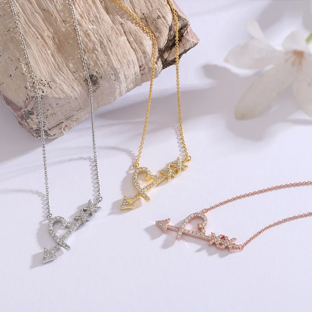

Fashion Women's Exquisite Heart Arrow Pendant Necklace Luxury Zircon Jewelry Party Gift Personalization