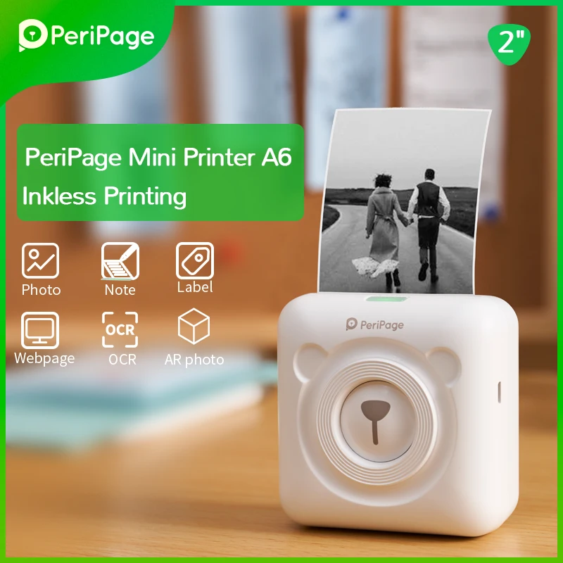 

PeriPage A6 Mini Portable Thermal Printer Photo Pocket Label Sticker Printer Color Paper Roll 58mm Wireless Picture Print Maker