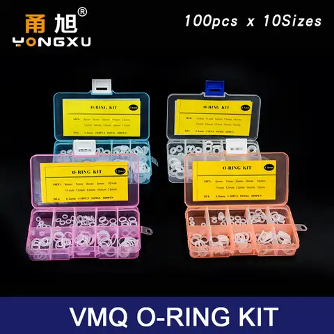 Уплотнительные кольца VMQ, резиновые уплотнительные кольца, набор силиконовых уплотнительных колец, коробка в ассортименте, толщина 1,5/1,9/2,4/3,...
