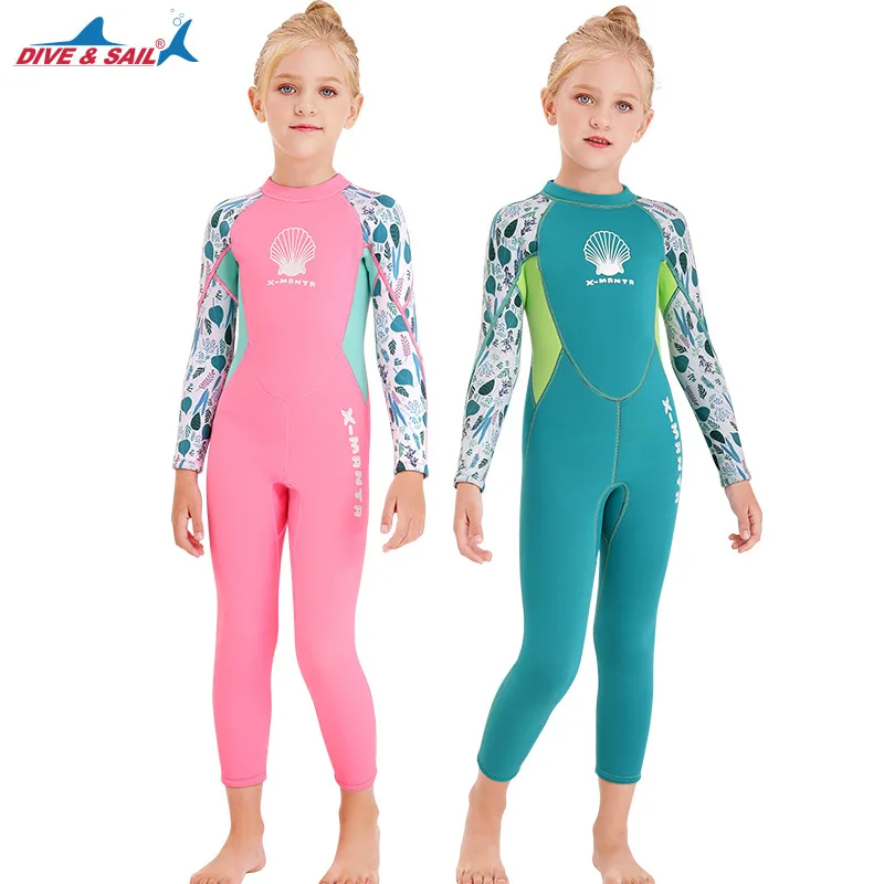 girls wetsuit diving suit 2.5MM neoprene  swimsuit girls long sleeve  surfing jellyfish clothing swimwear for cold water