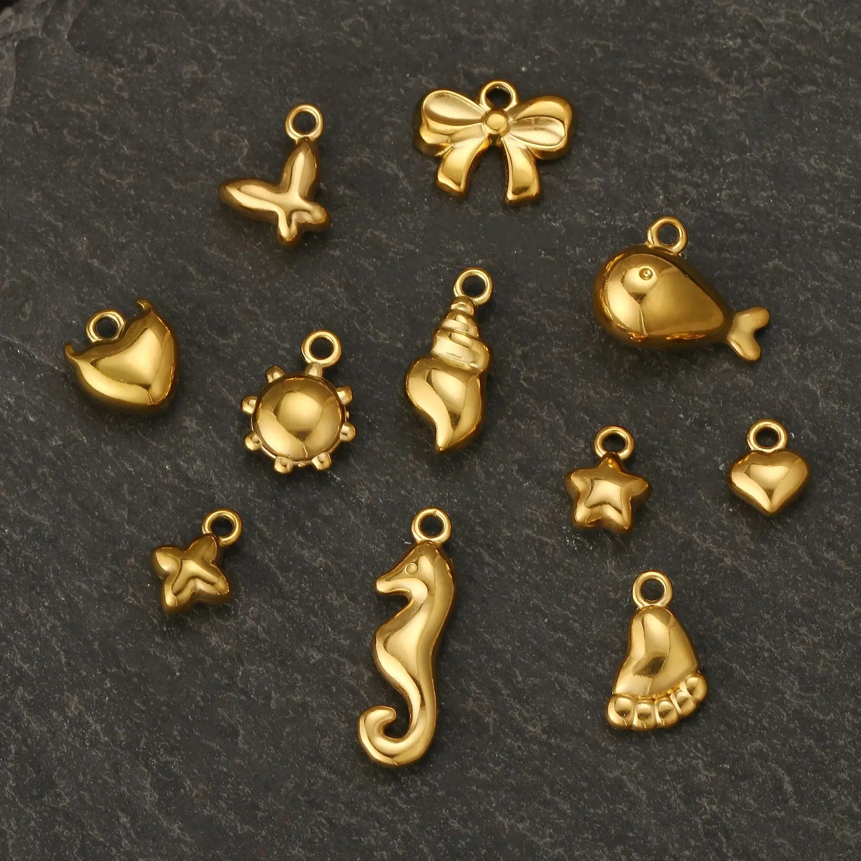 Фото 3Pcs Mini Footprint / Peach Heart / бабочка / морская оболочка PVD золотые подвески DIY серьги для браслетов для изготовления ювелирных изделий №4