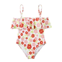 2022 new childrens swimsuit ruffle printed high elastic small fresh lovely middle and large girls one piece swimsuit