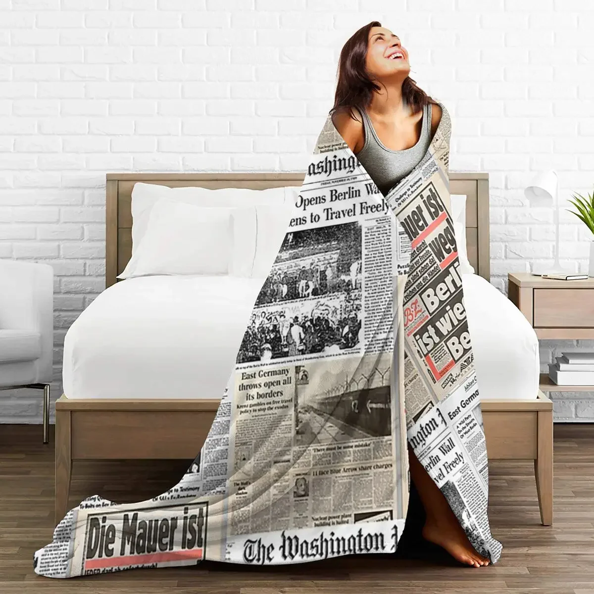Одеяло Фланелевое в стиле Осень Берлина мягкое теплое покрывало с коллажем для