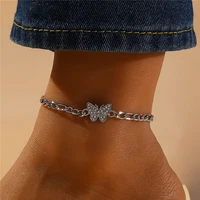 fashion bohemia butterfly anklet rhinestone chain foot chain jewelry for women summer beach anklet butterfly barefoot chain