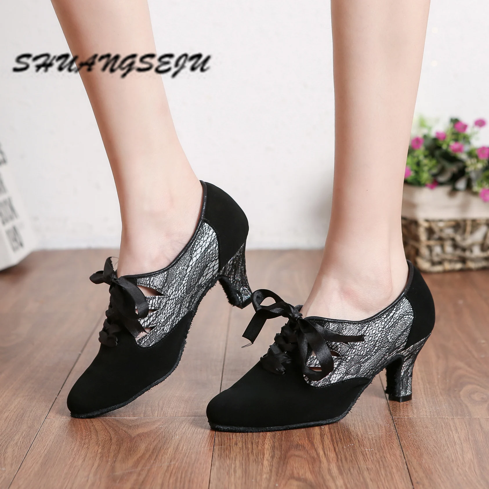Туфли SHUANGSEJU для латиноамериканских танцев черные туфли современных ча-ча обувь