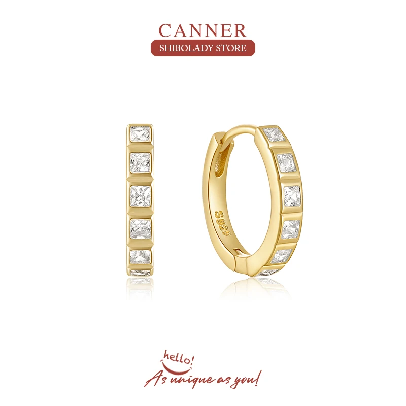 

CANNER S925 Sterling Silver Earring Round Hoop Earrings zircon Luxury Ear Jewelry Gift for Women Plated Earring