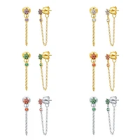 womens double chain hoop earrings 925 sterling silver crystal tassel pin earrings fashion wedding party jewelry gifts