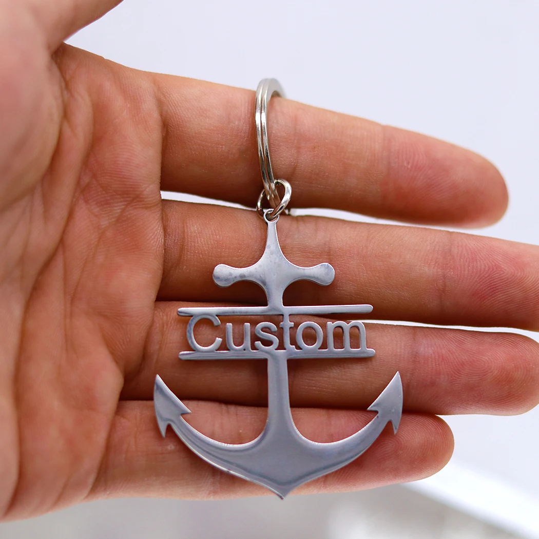 Stainless Steel Custom Name Boat Anchor Keychain For Men Keyring Customized Pendant Key Ring Personalized Jewelry Birthday Gift