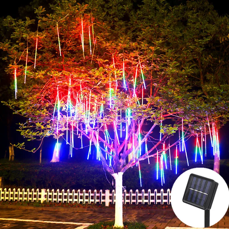 

Solar Meteor Shower Fairy String Lights Street Garlands Christmas Lights Outdoor Garden Patio DIY Christmas Decorations for Home