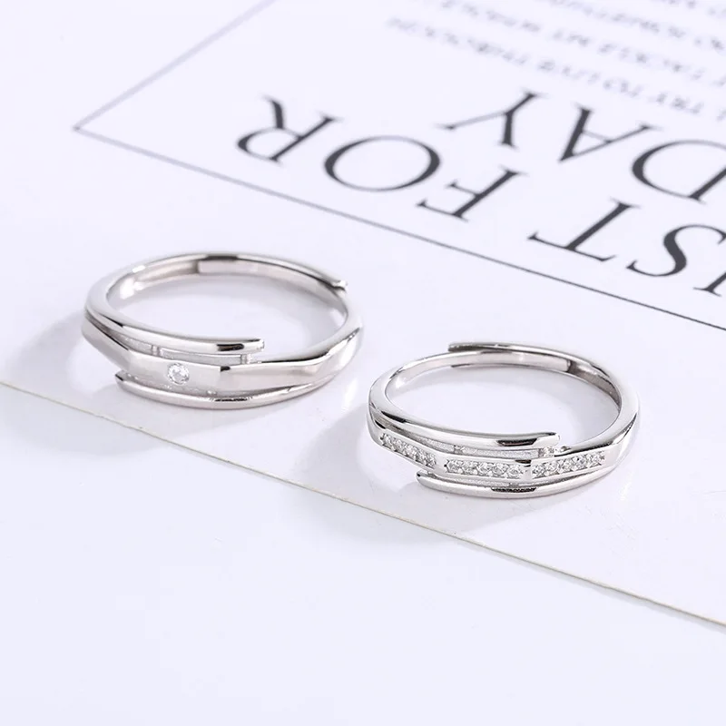 Пара колец из серебра S925 пробы для влюбленных пар, пара для мужчин и женщин, открытое небольшое дизайнерское кольцо, подарок на день Святого Валентина