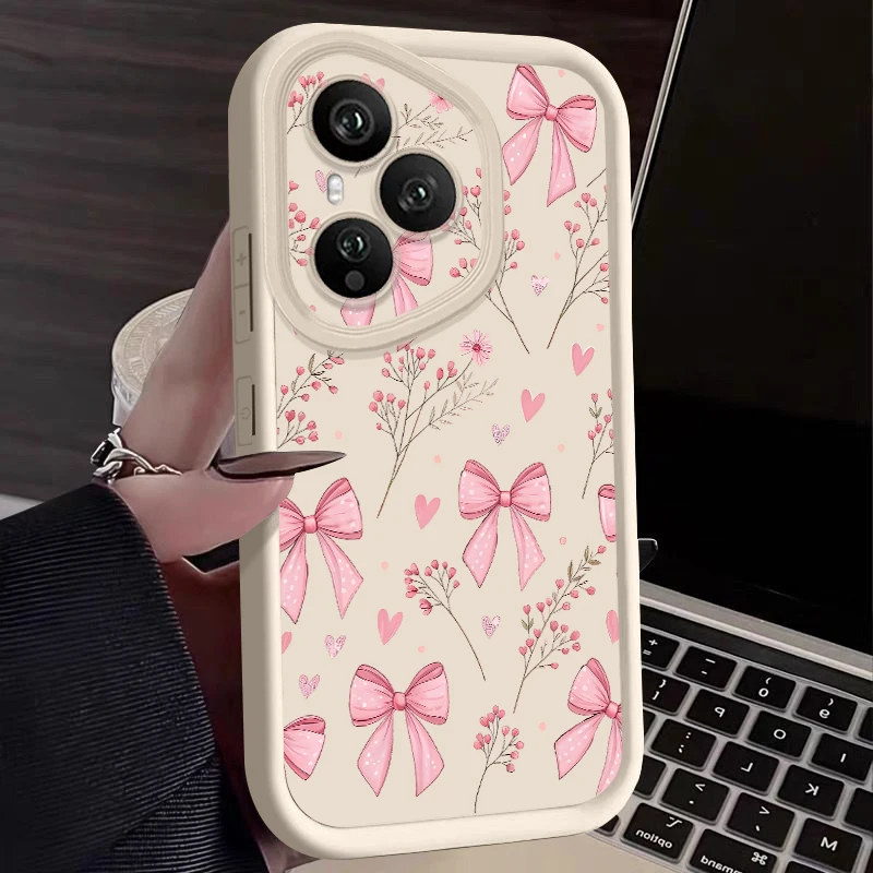 Фото Мягкий чехол из ТПУ для телефона Honor 400 Pro 200 Pro X8c X9c Smart X6b X6c X6a Magic7 Lite с розовым бантом и силиконовым защитным чехлом №1