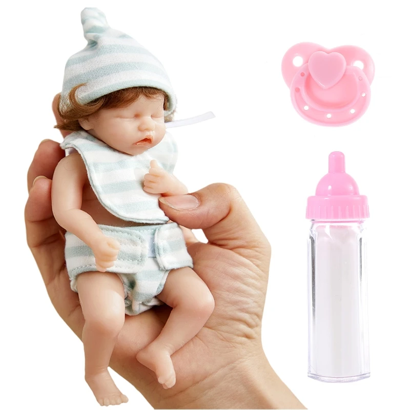 

15cm/6in Miniature Girl Cuddle Doll with Washable Rooted Curly Hair Lovely Face Vivid Caucasian Reborns for Infant Girl