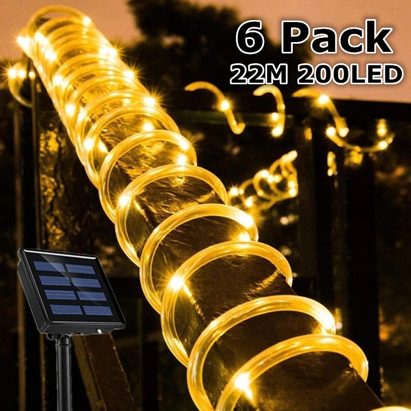 

1-6 Pack 22M 200LED Solar Powered Rope Tube Fairy String Light Ourdoor Garden Solar Light Christmas Party Garden Yard Decoration
