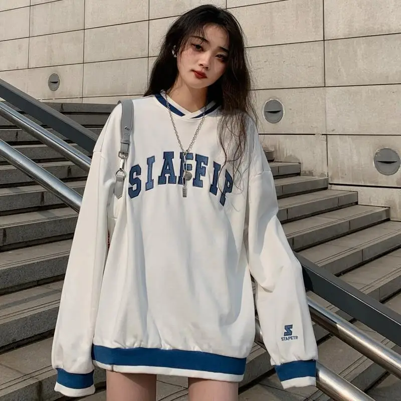 

Европейский и американский тренд свитер с Вышивкой Букв для мужчин и женщин осенняя бейсбольная униформа для пары с круглым вырезом Топ с длинным рукавом y