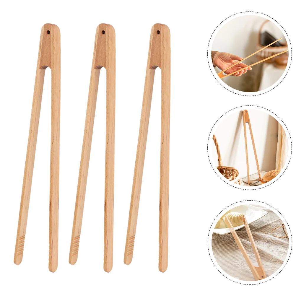

3pcs Multi-functional Wooden Clamps Bread Tongs Bakery Supplies