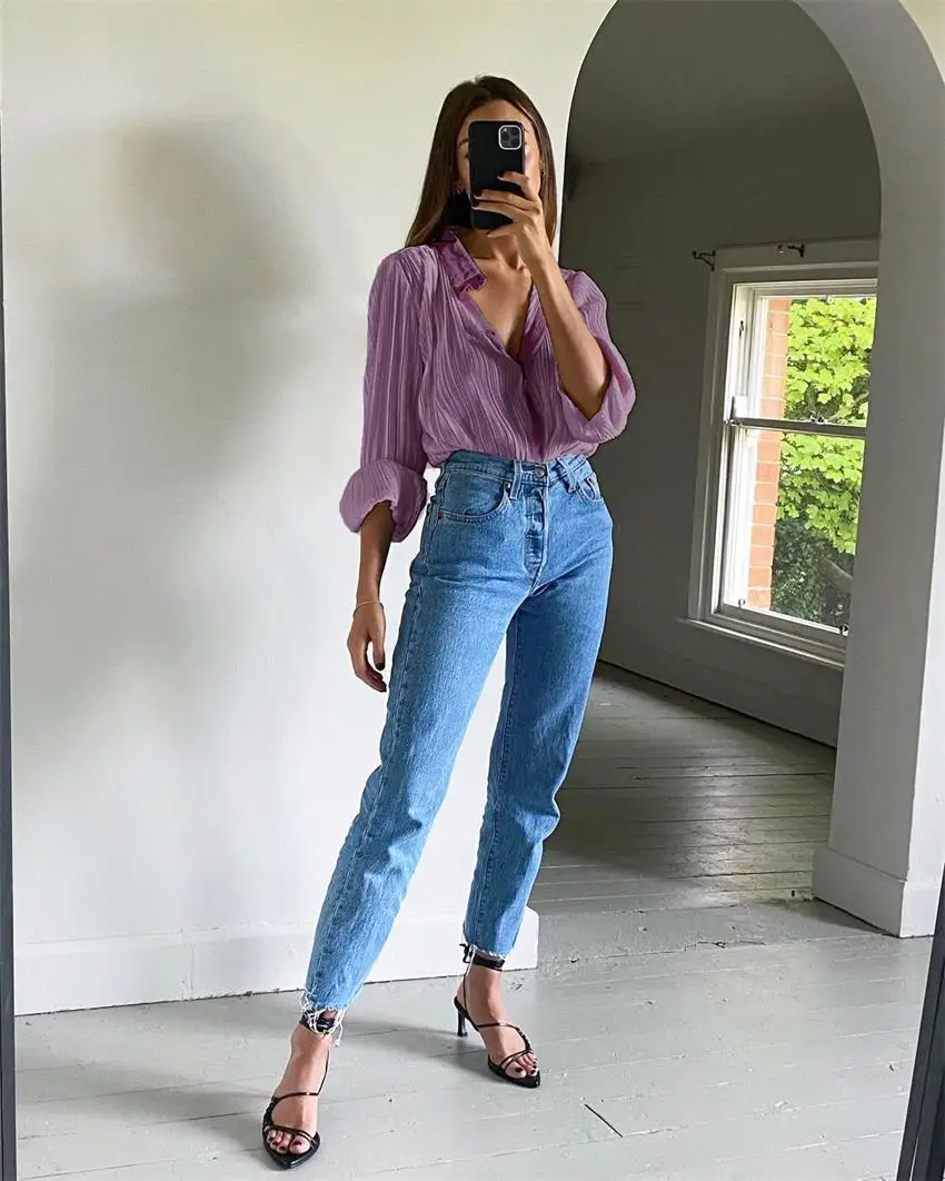 Women's 2 Piece Sets Pajamas Casual Long Sleeve Laple Top Slim Elastic Loose Trousers Suit Loungewear Pajama for Women Cotton