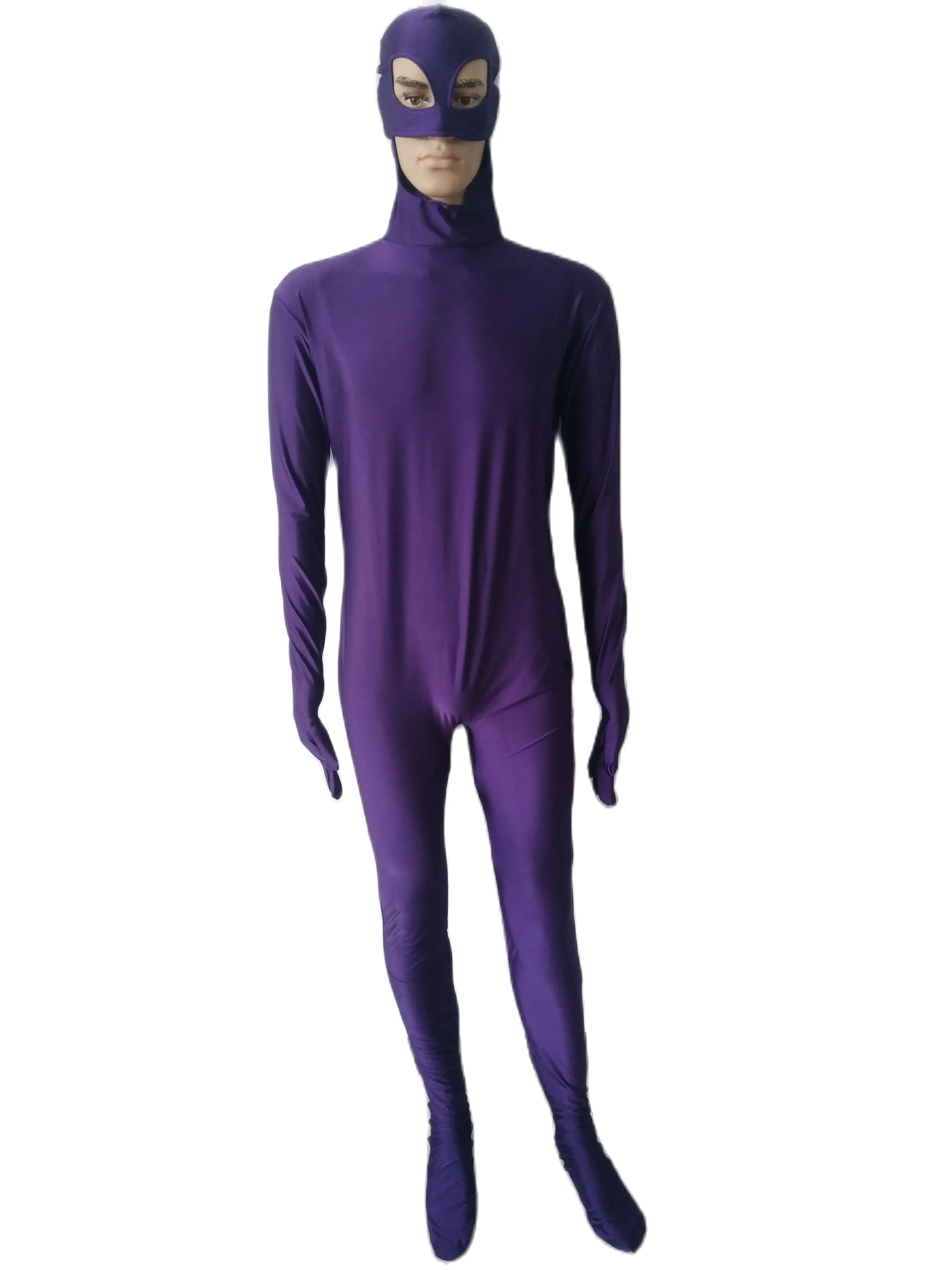 

Purple color mens full Bodysuit catsuit Costume Gymnastic Unitard Outfit Spandex clothing with beautiful mask