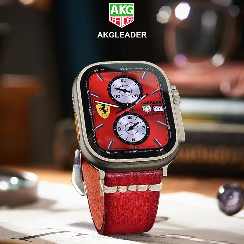 AKGLEADER винтажный кожаный ремешок для часов из воловьей кожи Apple Watch Ultra 2 3 49 мм 45 м