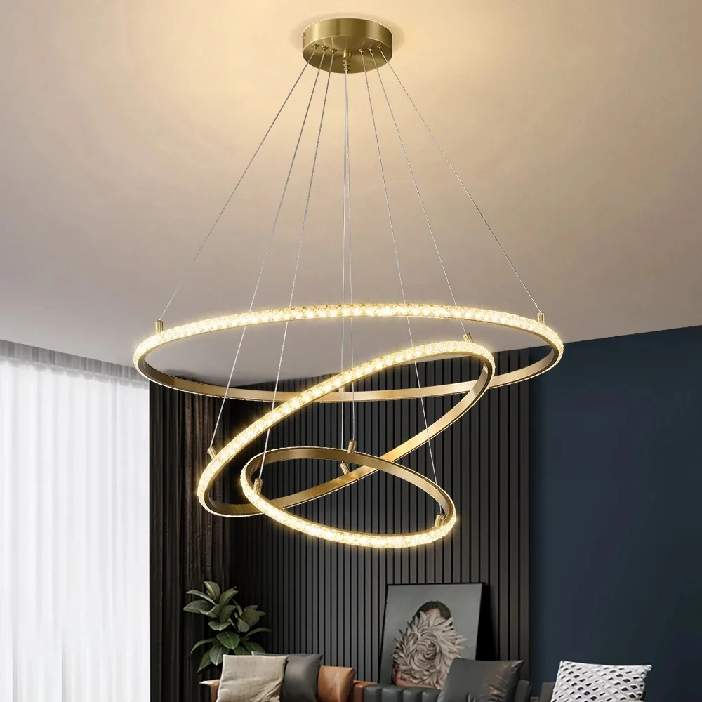 

Modern Crystal LED Chandelier for Living Room Luxury Round Circle Cryital Hanging Lamps Indoor Home Decor Gold Lighting Fixtures