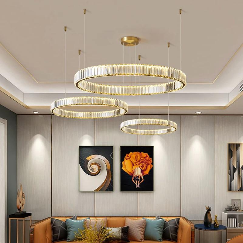 

Pendant Lamp Led Art Chandelier Light Modern Luxury Crystal Villa Stair Dimmable Stainless Steel Gold/Silver Hanging Fixtures