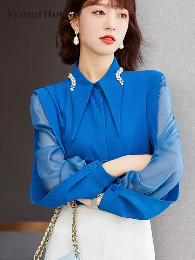 

Блузка женская шифоновая с отложным воротником, простой базовый топ в винтажном стиле, Повседневная Свободная рубашка, весна-лето-осень