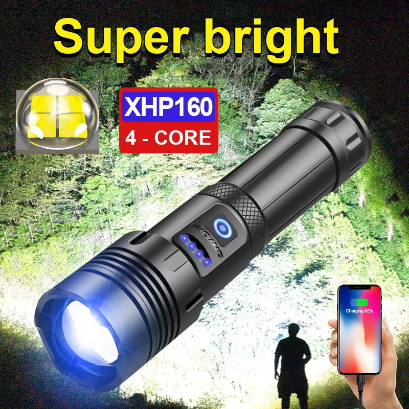 

Самый мощный светодиодный фонарик XHP160 USB перезаряжаемый мощный тактический фонарь 18650 XHP90 светодиодный фонарь для кемпинга