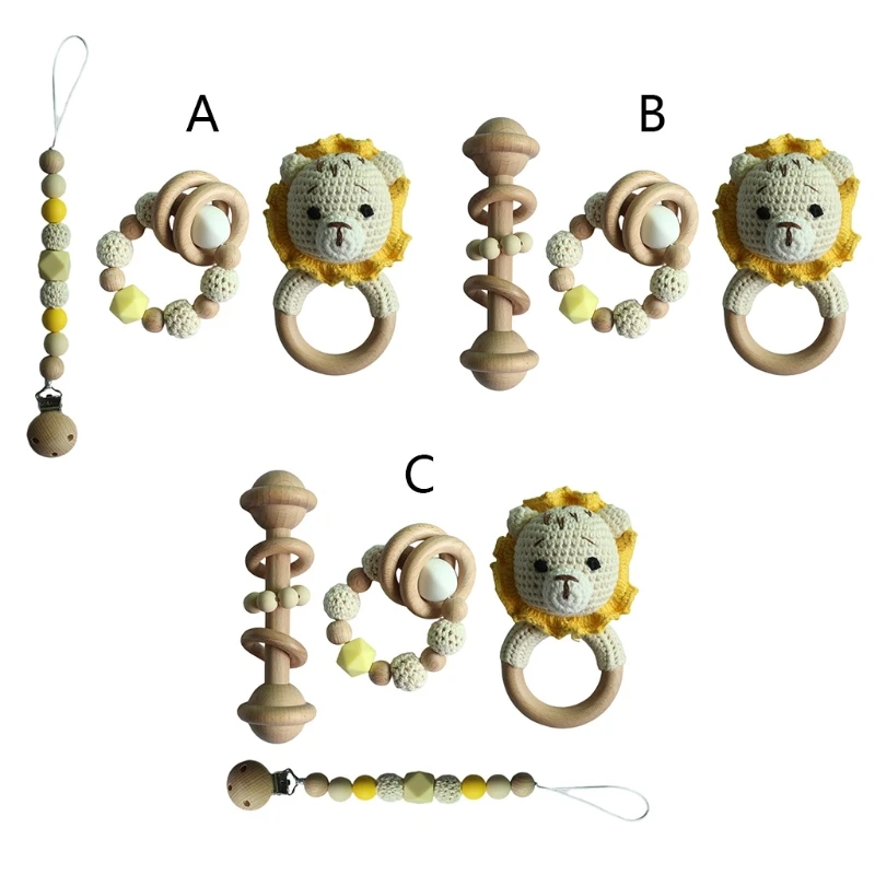 

HUYU 1 Set Baby Pacifier Clip Newborn Dummy Holder Teething Bracelet Crochet Lion Soother Chain Infants Rattle Teether