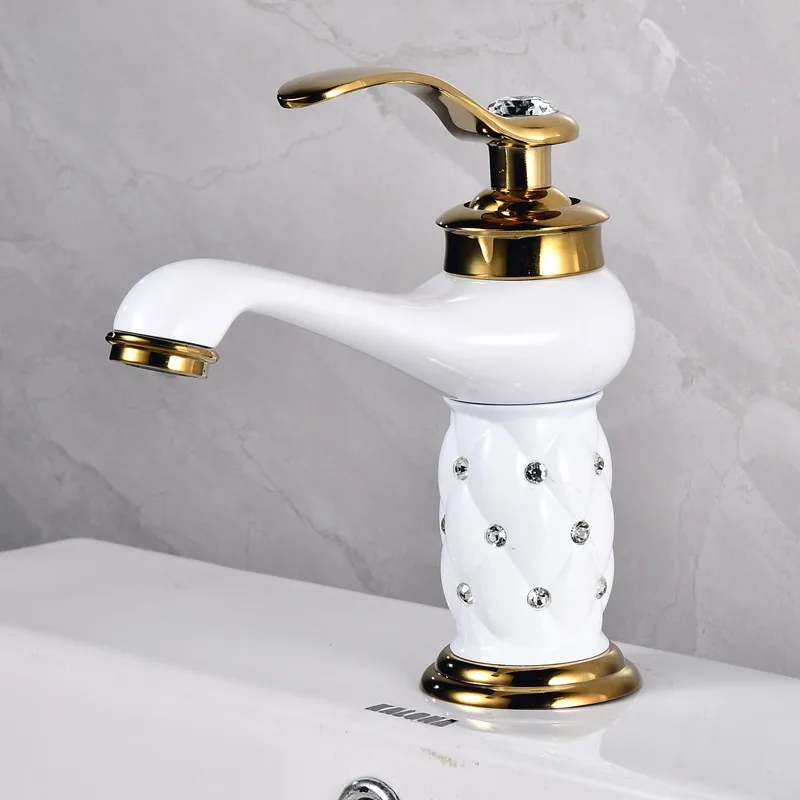 1pc Europe Gold Basin Single handle Faucets Bathroom Sink Faucet Diamond Water Mixer Crane Hot Cold Chrome Bath Brass Mixer Tap